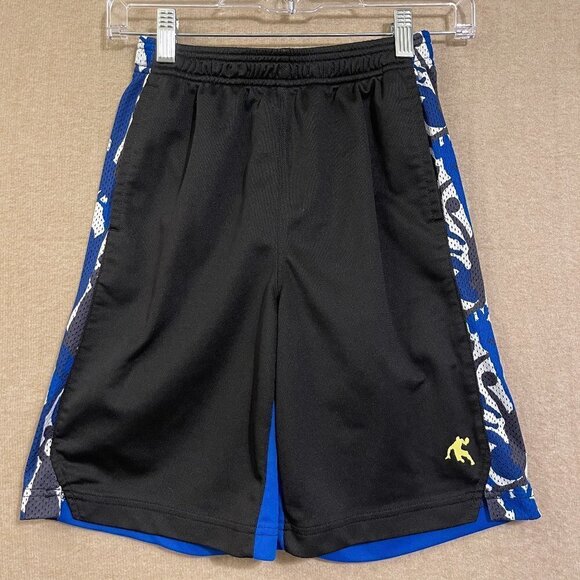 And1 Basketball Shorts Boy's Large (10-12) Black & Blue Elastic Waist Pockets - Picture 1 of 12